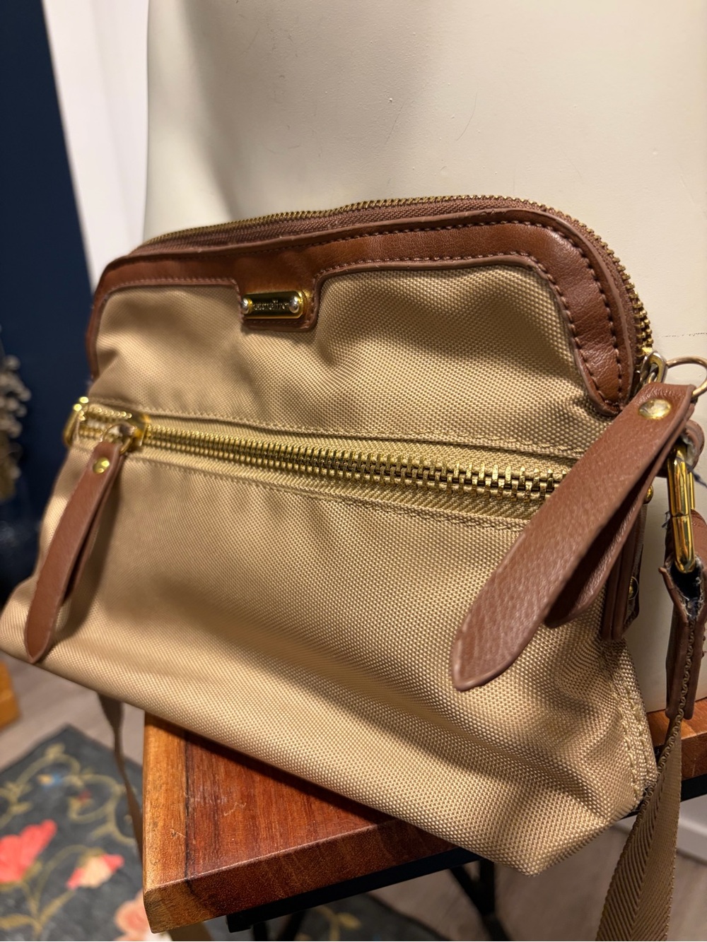 Naturalizer Beige Nylon Crossbody Bag with Gold Hardware - Picture 4 of 8